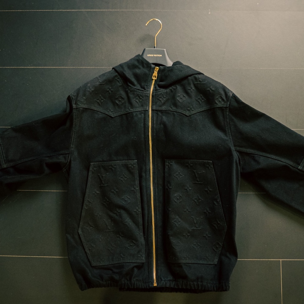 Louis Vuitton Monogram Detail Hooded Denim Jacket